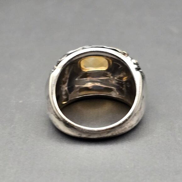 Sterling Silver & Citrine Dome Ring Size 6.5 Ornate Scrollwork Signed K 9.91g - Picture 6 of 13